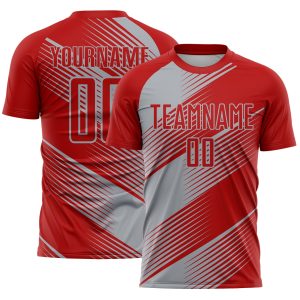 Custom Red Gray Line Sublimation Soccer Uniform Jersey