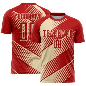 Custom Red Cream Line Sublimation Soccer Uniform Jersey