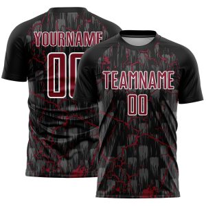 Custom Black Crimson-White Lightning Sublimation Soccer Uniform Jersey