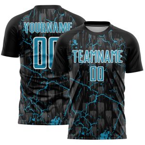 Custom Black Panther Blue-White Lightning Sublimation Soccer Uniform Jersey